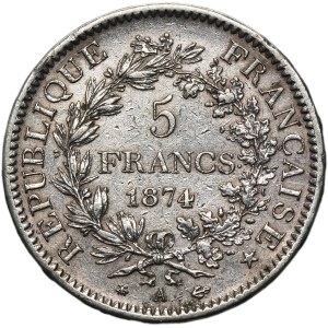 France, Third Republic, 5 Francs Paris 1874 A