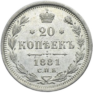Russia, Alexander II, 20 Kopeck Petersburg 1881 СПБ НФ