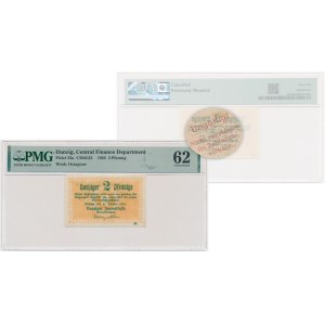 Danzig, 2 Pfennig 1923 - October - PMG 62 - overprint