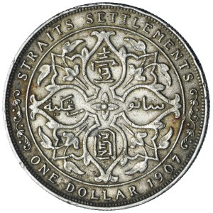 Straits Settlements, Edward VII, 1 Dollar Birmingham 1907 H