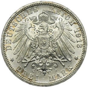 Germany, Kingdom of Prussia, Wilhelm II, 3 Mark Berlin 1913 A