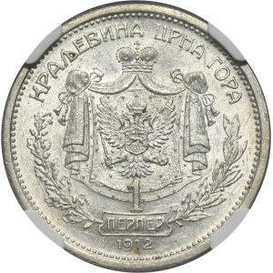 Montenegro, Nicholas I, 1 Perper Paris 1912 - NGC AU58