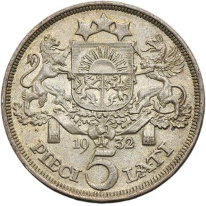 Latvia, Latvian Republic, 5 Lati 1932