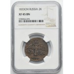 Russia, Nicholas I, 2 Kopeck Suzun 1833 CM - NGC XF45 BN