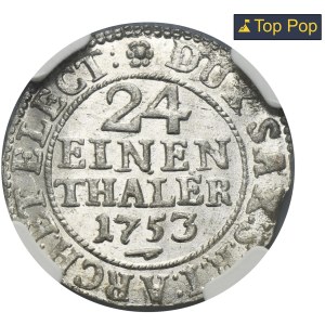 Augustus III of Poland, 1/24 Thaler Dresden 1753 FWôF - NGC MS65