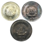 Set, Germania, DDR, 5 marchi, 10 marchi e 20 marchi 1969 (3 pezzi).