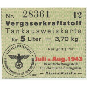 Occupation, 5-liter fuel card for July-August 1943.