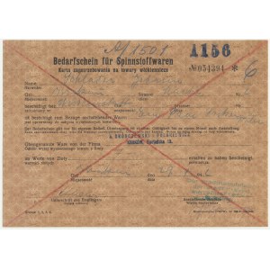 Cracovie, gouvernement général, carte de marchandises textiles 1942