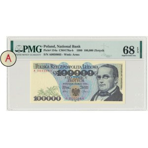 100.000 złotych 1990 - A - PMG 68 EPQ - pierwsza seria