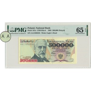 500.000 złotych 1993 - AA - PMG 65 EPQ - BARDZO RZADKIE