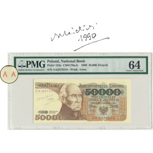 50,000 zlotys, 1989 - AA - PMG 64 - autographed by A. Heidrich