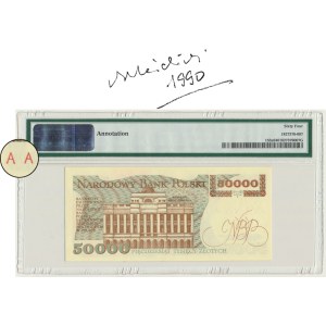 50,000 zlotys, 1989 - AA - PMG 64 - autographed by A. Heidrich
