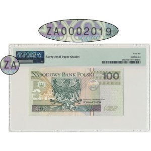 100 złotych 1994 - ZA 0002019 - PMG 66 EPQ - seria zastępcza - niski numer - RZADKA