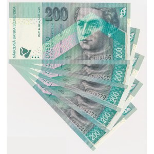 Slovaquie, série de 200 couronnes 2002-06 (5 pièces)