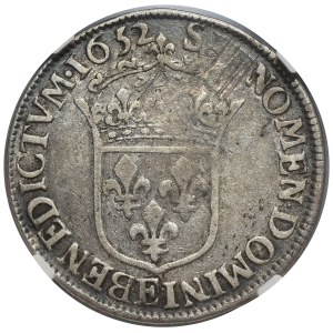 Francie, Ludvík XIV., 1/2 Ecu, Tours 1652 E – NGC VF25