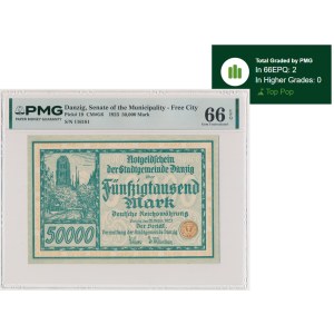 Danzica, 50.000 marchi del 1923 – numero a 6 cifre con ❊ – PMG 66 EPQ