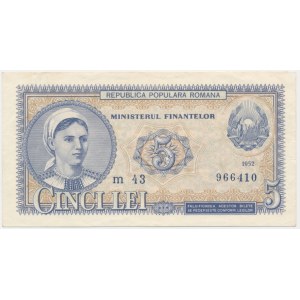 Romania, 5 Lei 1952 - blue serial