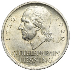 Germany, Weimar Republic, 5 Mark Stuttgart 1929 F - Gotthold Lessing