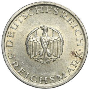 Germany, Weimar Republic, 5 Mark Stuttgart 1929 F - Gotthold Lessing