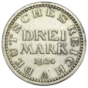 Germany, Weimar Republic, 3 Mark Berlin 1924 A