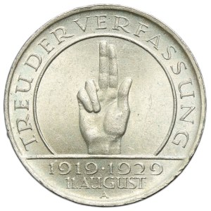 Germany, Weimar Republic, 3 Mark Berlin 1929 A - Weimar Oath