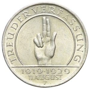 Germany, Weimar Republic, 3 Mark Stuttgart 1929 F - Weimar Oath