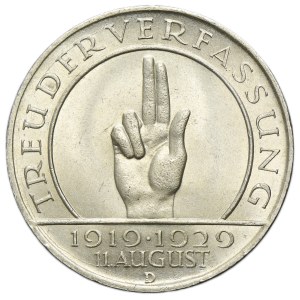Germany, Weimar Republic, 3 Mark Munich 1929 D - Weimar Oath