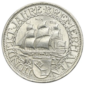 Germany, Weimar Republic, 3 Mark Berlin 1927 A - Bremerhaven