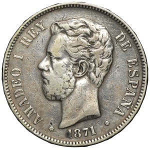 Spain, Amadeo I, 5 Pesetas Madrid 1871 SDM