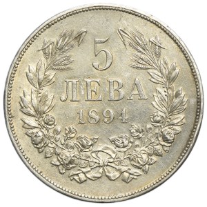 Bulgaria, Ferdinand I, 5 Leva Kremnitz 1894 КБ