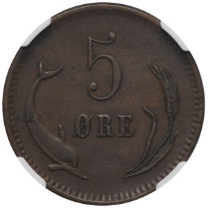 Denmark, Christian IX, 5 Ore Copenhagen 1875 CS - NGC AU55 BN