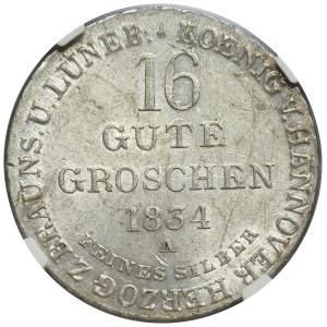 Germany, Kingdom of Hanover, Wilhelm IV, 16 Gute groschen Clausthal 1834 - NGC UNC DETAILS