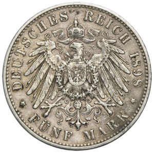 Germany, Saxony, Albert, 5 Mark Muldenhütten 1898 E