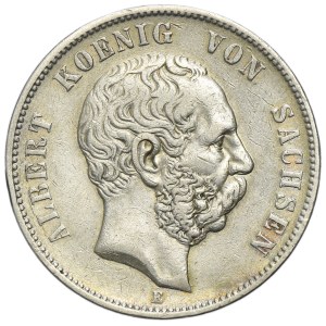 Nemecko, Saské kráľovstvo, Albert, 5 markov, Drážďany 1876 E
