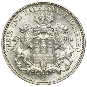 Niemcy, Miasto Hamburg, 3 Marki Hamburg 1914 J