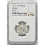 Śląsk, Panowanie pruskie, Fryderyk II, Szóstak Wrocław 1756 B - NGC MS63