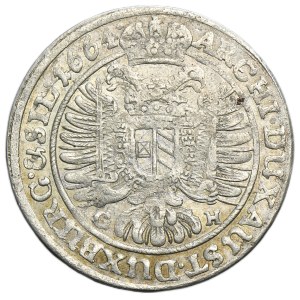 Silesia, Habsburg rule, Leopold I, 15 Kreuzer Breslau 1664 GH