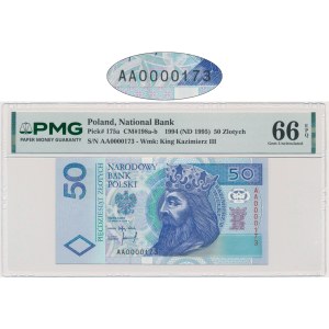 50 złotych 1994 - AA 0000173 - PMG 66 EPQ - niski numer