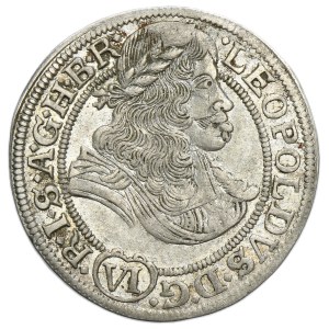 Silesia, Habsburg rule, Leopold I, 6 Kreuzer Breslau 1672 SHS