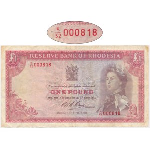 Rhodesien, 1 Pfund, 1968 – niedrige Seriennummer