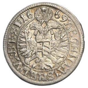 Silesia, Habsburg rule, Leopold I, 3 Kreuzer Breslau 1669 SHS