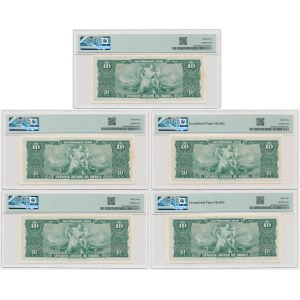 Brazil, 10 Cruzeiros 1961 - PMG 64-66 EPQ - consecutive low serial numbers (3 pcs.)