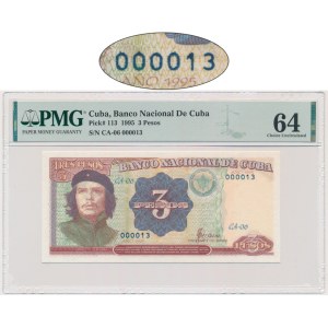 Cuba, 3 pesos 1995 - PMG 64 - numéro de série bas
