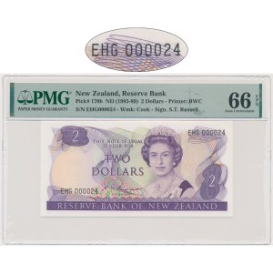 Nowa Zelandia, 2 dolary (1985-89) - PMG 66 EPQ - niski numer seryjny