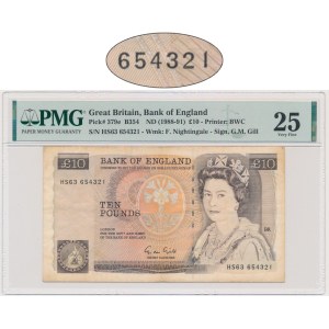 Great Britain, 10 Pounds (1988-91) - HS 63 654321 - PMG 25 - descending ladder serial number