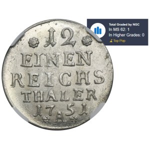 Allemagne, Royaume de Prusse, Frédéric II, 1/12 de talar, Berlin 1751 A - NGC MS64