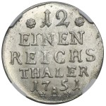 Allemagne, Royaume de Prusse, Frédéric II, 1/12 de talar, Berlin 1751 A - NGC MS64