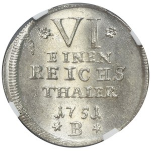 Slesia, dominio prussiano, Federico II, 1/6 di talar, Breslavia 1751 B - NGC MS64