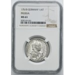 Silesia, Prussian rule, Friedrich II, 1/6 Thaler Breslau 1751 B - NGC MS63