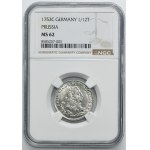 Germany, Kingdom of Prussia, Frederick II, 1/12 Thaler Kleve 1753 C - NGC MS62